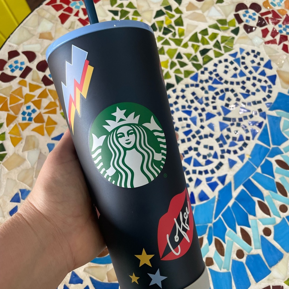 Starbucks Black Tumbler with Colorful Graphics